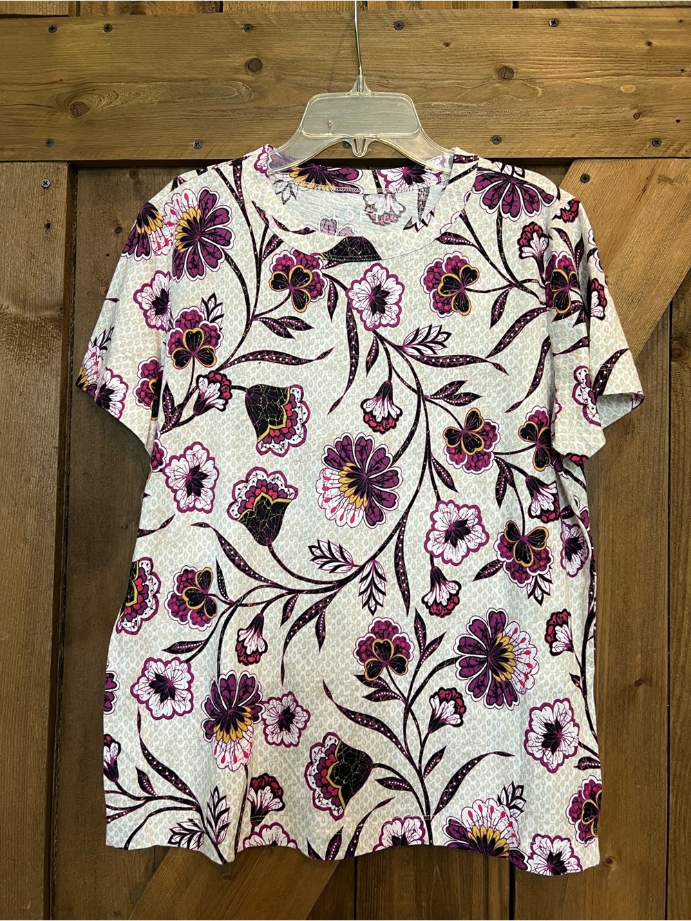 LOFT Cream Tee with Pink & Purple Floral Print